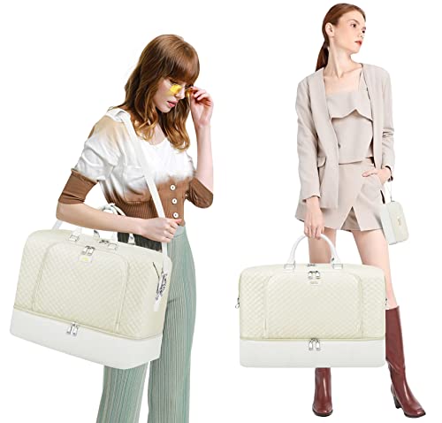 Image of Travel Weekender Bag for Women, Overnight Bag with Shoe Compartment Oversized Travel Duffel Bag Carry On Tote 21 inch, J-Beige Diamond 3pcs, Large, Weekender Bag