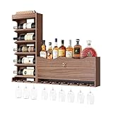 Wall Mounted Wine Rack&Liquor Bottle Shelf-Ash Wood Wine Rack Wall Mounted with Glass Holder and Storage Cabinet-Separable Wall Wine Rack with Cork Storage for Home Bar,Dining Room,Wine Cellar