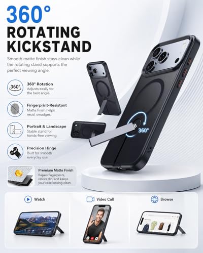 Coque magnétique iPhone 17 Pro Max antichoc à béquille invisible noire - 6