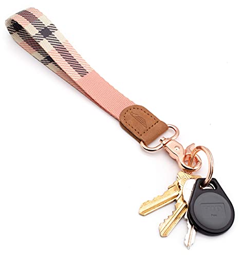 Image of POCKT Lanyard for Keys Wristlet Strap Key Chain Holder for Men and Women - Cool Hand Wrist Lanyards for Keys and Wallets | Pink Plaid