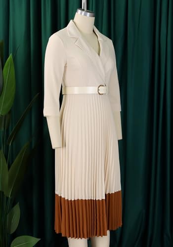 HuiSiFang Women's Long Sleeve Blazer Dress Elegant Dressy Lapel Pleated Midi Dress with Belt4