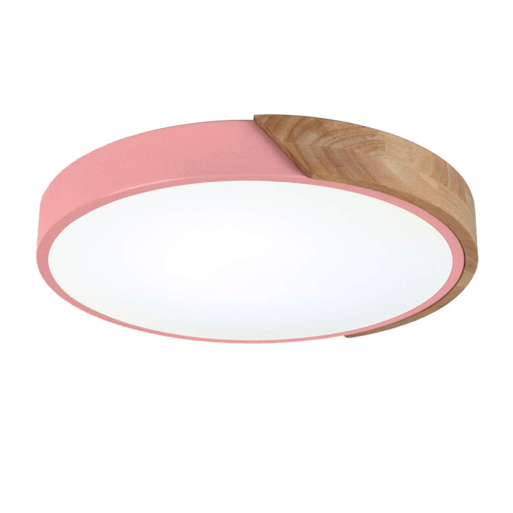 AIRUI Round Macaron Ceiling Light Children's Room Wood LED Ceiling Lamp Modern Indoor Lighting for Boys Girls Bedroom Living Room Kindergarten,Pink-30cm 24W-Warm White