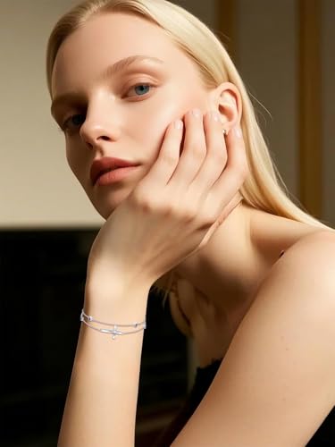 Dorunmo Cross Birthstone Bracelet Anklet for Women 925 Sterling Silver Birthday Jewelry for Wife Girlfriend Mom Her2