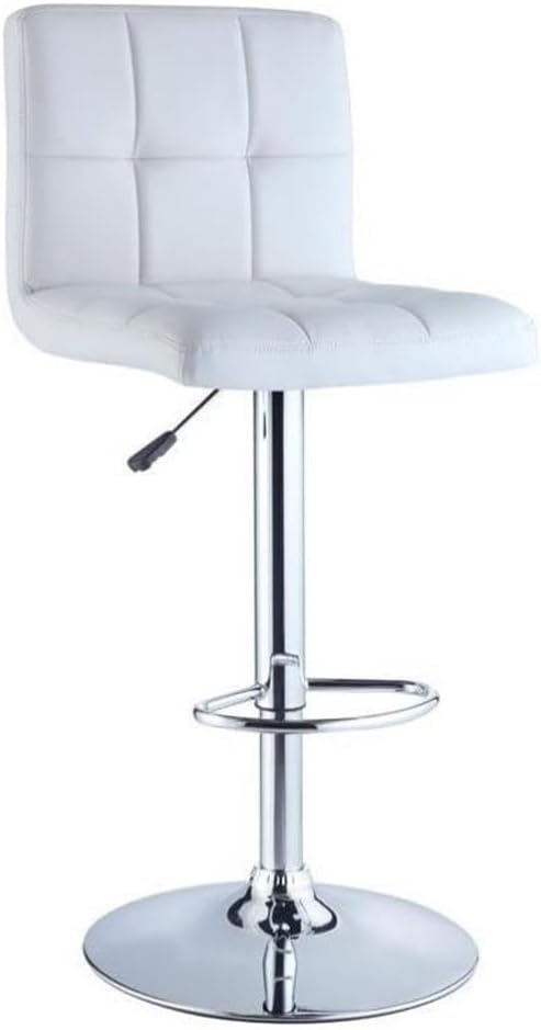 BOWERY HILL Adjustable Bar Stool, White Quilted Faux Leather and Chrome Steel, Gas Lift Height Adjustable, 24"-32" Seat Height, Contemporary Design, 300 lb Weight Capacity for Kitchen or Bar Use