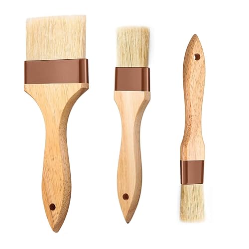 3Pièces,Pinceau à Huile en Poils Naturels,Pinceau à Badigeonner,Pinceau à Pâtisserie en Bois,Pinceaux à Pâtisserie,pour Barbecue, Pâte à Pain,Cuisine, Fête, Gâteau,Remuer,Sauce, Marinade