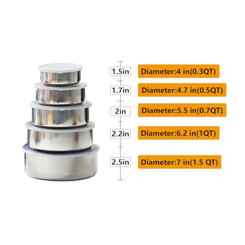 Set de 5 tazones de acero inoxidable con tapa miniatura 7