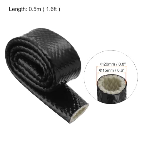 Image of MECCANIXITY 5 /8 inch ID 1.6ft Heat Shielded Fire Sleeve Silicone Coated Fiberglass Tape, for Automotive Hose Lines Wires Electrical Wiring, Black