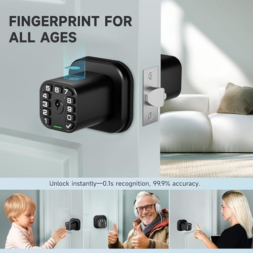 Richelock Fingerprint Door knob, Smart Biometric Door Lock with Keypad, Keyless Entry Code Door Knob, Waterproof & Weatherproof , Auto Lock ,Voice Navigation, For Bedroom, Gate,Office -Matte Black - Image 3