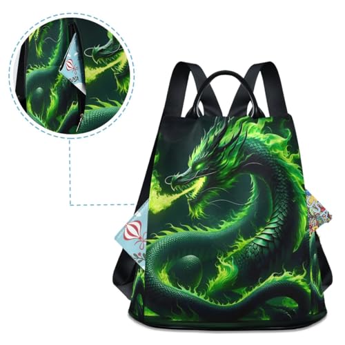 Image of SUABO Green Fire Dragon Women Backpack Purse Anti-theft Casual Shoulder Bag Fashion Ladies Bags