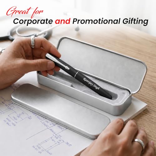 Image of SAVRI Personalized Parker Matte Black Fountain Pen with Silver Clip | Name Engraved Pen | Writing Gift for Boss, Office, Birthday & Anniversary | Customized Fountain Pen for Professionals, Students