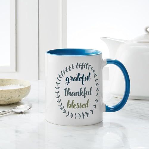 Taza cerámica de 11 oz CafePress Grateful Thankful Blessed miniatura 6