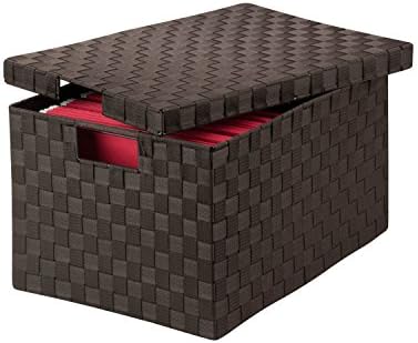 Honey-Can-Do OFC-03709 14 by 17.75 by 10.75-Inch Double Woven File Box with Lid and Handles, Large, Espresso Brown