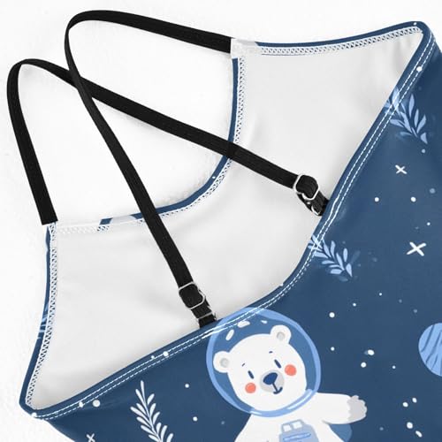 Girls Swimsuit Astronaut White Bear Grass Pattern One Piece Swimwear4