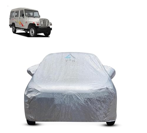 Image of Y3H 100% Waterproof Car Cover Compatible with Mahindra Bolero Marshal Custom Fit Body Covers with Mirror Pockets | Color : Metalic Silver