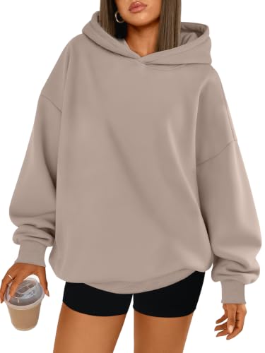 Trendy Queen Womens Oversized Hoodies Cute Comfrt Sweatshirt CoffeeGrey M