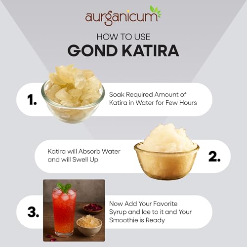 Image of Aurganicum Gond Katira 250 g - Premium Imported Iranian Edible Tragacanth Gum | Large White Crystal Grade | Natural Cooling & Hydration | Glass Jar