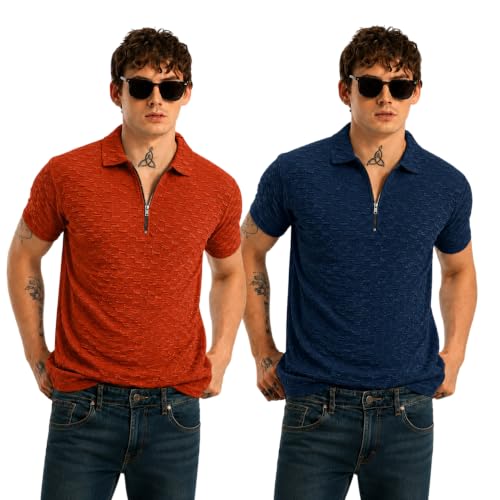 Image of Preneum Men's Solid Polycotton T-Shirt | Collared Neck | Half Sleeve | Regular Fit | Everyday Casual Wear (Available in Plus Sizes)