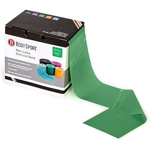 Body Sport Exercise Bands - 25 yd. Roll of Heavy Resistance Bands for Stretching, Fitness or Physical Therapy, Non-Latex - Extra Heavy Medium Resistance - Green Cover