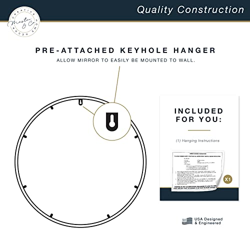 Image of MCS Master & Co. Modern Metal Round Wall Mirror, Minimalist Home Decor Circle Mirror for Living Room, Bedroom, or Bathroom, 30 Inch, Brass