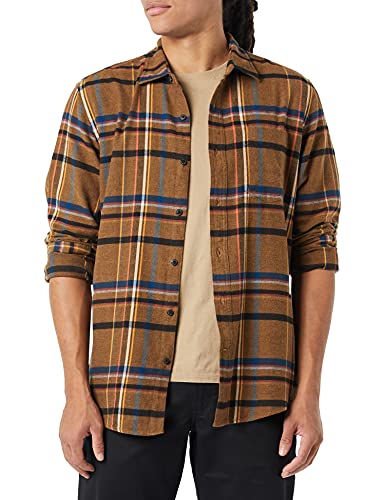 Amazon Essentials Chemise en flanelle à manches longues Homme, Brun Noir Mélange À Carreaux, L