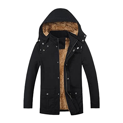 Parka d'hiver pour homme en coton premium avec fausse fourrure épaisse manteau noir