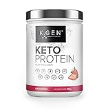 K-GEN™ Keto Collagen Protein Powder Blend of Natural Multi Collagen Strawberry Powder, Coconut MCT, Vitamin C+B6 with Stevia | UK Made for Keto, Paleo & Primal | Free-from: Sugar, Whey & Gluten