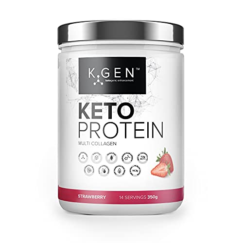 K-GEN™ Keto Collagen Protein Powder Blend of Natural Multi Collagen Strawberry Powder, Coconut MCT, Vitamin C+B6 with Stevia | UK Made for Keto, Paleo & Primal | Free-from: Sugar, Whey & Gluten