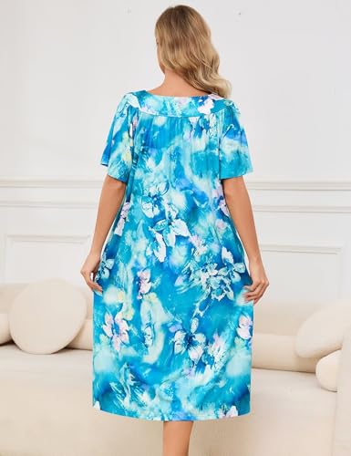 Image of Muumuu House Dresses for Women Nightgown Duster Moomoo Short Sleeve Patio Dress with Pockets S-3XL