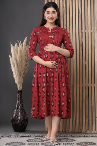 Image of Albela Women's Cotton Floral Printed Maternity Feeding Kurti with Zipper Maternity Gown for Women Feeding Dress