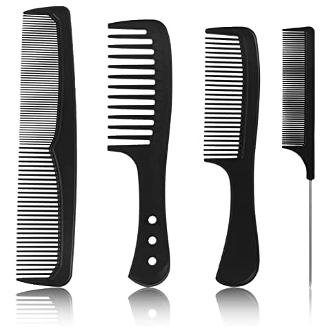 Popuppe 4 Stücke HaarKamm Set,Barbier Zahnkamm mit Griff Haarstyling Kamm Antistatischer Grobzinkiger,Schwarz Feiner Kamm/Breiter Kamm für Männer und Frauen Cover
