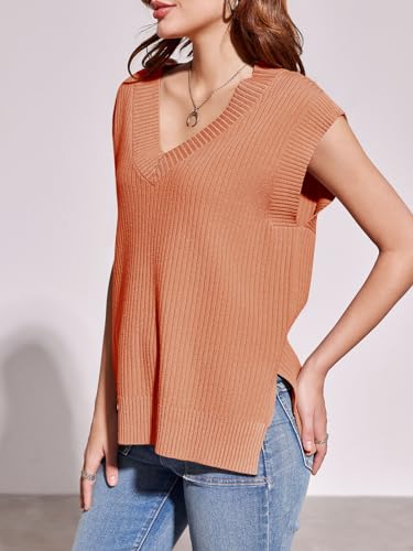 Image of Saodimallsu Womens V Neck Sweater Vest Oversized Ribbed Knit Sleeveless Casual Loose Fit Pullover Tank Top