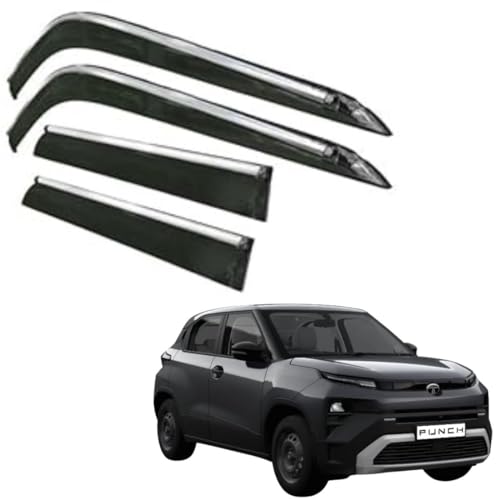 Image of CAR SAAZ Side Door Visors for Punch (2026-Present) (Set of 4Pcs)|Chrome Lined Rain Guards, Polycarbonate, Smoke Finish