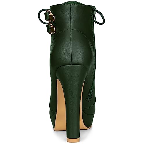 Allegra K Allegra K Women's Lace Up Platform Block Heels Dark Green Ankle Boots 6 m US