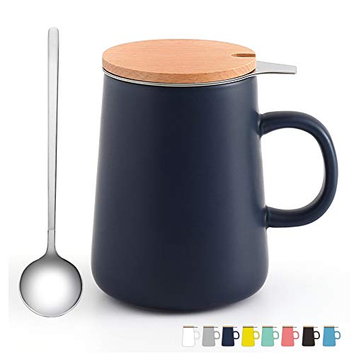 J-FAMILY Porcelain Tea Mug with Infuser,Lid,Cap,Spoon,Tea Infuser Mug for Loose Leaf Tea Brewing,15