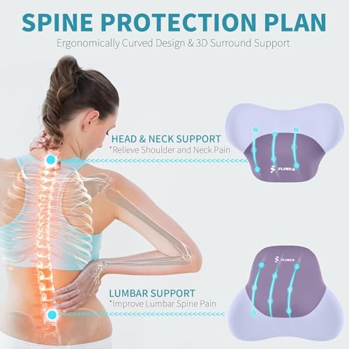 Image of FLORICH Seat Cushion and Lumbar Support Pillow for Office Chair Car Neck Headrest Pillow Memory Foam Seat Pads Pressure Relief Back Cushion and Carseat Pads(Purple)