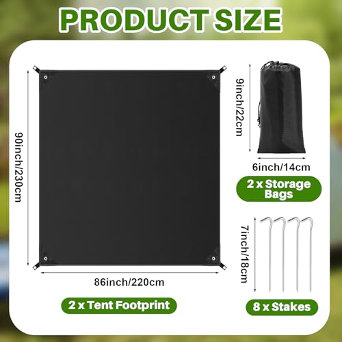 Drydiet 2 Pcs Waterproof Camping Tarp 86\'\' x 90\'\' Ultralight Tent Footprint Heavy Duty Camp Tarp Ground Tarp for Camping with Carry Bag Stakes for Hiking Shelter Sunshade Beach Picnic Blanket Mat