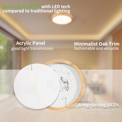 Image of 11.8 Inch Wood LED Flush Mount Ceiling Light 3000K, 2 Pack