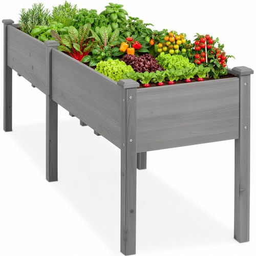 Image of DUMOS Raised Garden Bed 72x23x30 Inch, Outdoor Planter Box with Legs, Elevated Wood Garden Bed with Liner for Herbs Flowers Vegetables, Wooden Planter Box for Patio, Balcony, Backyard, Grey