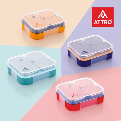 Image of ATTRO Admire 3 Compartment Stainless Steel Lunch Box BPA Free, Durable & Lightweight, Easy to Carry, Compact Design Ideal for School, Office, College & Travel-Tangy Orange- 800ml