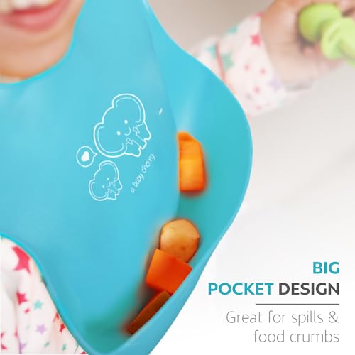 Image of A Baby Cherry - Baby Bibs | Bib for Baby | Comfortable Soft, Durable, Easy Wipe, Waterproof, Adjustable Neckline Buttons | Silicone Bib for Feeding Infants and Toddlers (6M to 5Y) Set of 1