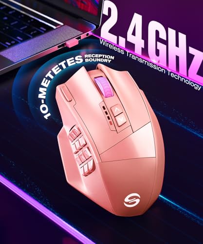 Image of UtechSmart Venus Pro Wireless MMO Gaming Mouse, 16,000 DPI Optical Sensor, Wired /Wireless Dual Modes, 16M Chroma RGB Lighting, 16 Programmable Buttons, Ergonomic Design, Up to 70H, Pink