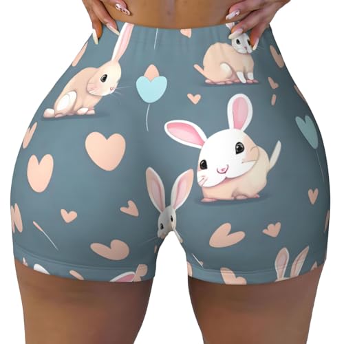 Cartoon Cute Bunny Pattern Sports Shorts, high Elastic Slim Fitness Pants, Suitable for Yoga/Leisure/Daily wear