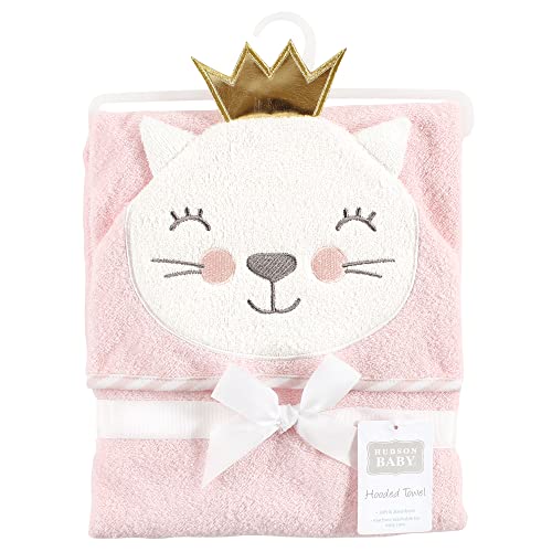 Image of Hudson Baby Unisex Baby Cotton Animal Face Hooded Towel, Cat Princess, One Size