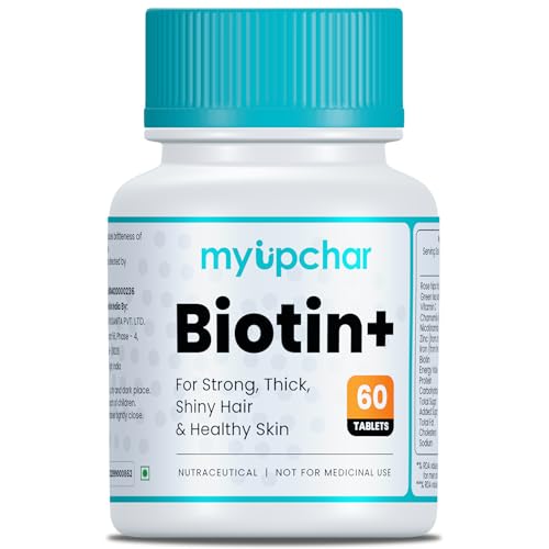 Image of myUpchar Biotin+ Supplement with Vitamin C, Zinc, Iron & Niacinamide | Suplement for Strong & Thick Hair, Biotin Tablets for Hair Growth | Brightens Skin, Strengthens Hair & Nails | Veg Tablets - 60