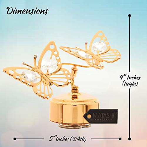 Matashi MTMB13621 24K Gold Plated Music Box with Crystal Studded Double Butterfly Figurine