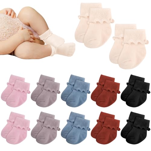 Image of Toulite 12 Pairs Preemie Newborn Baby Ankle Socks Ruffle Turn Cuff Cotton Non-slip Warm Socks for Girls and Boys Infant