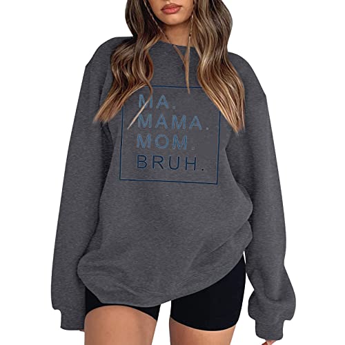 Hayudier Oversized Mama Sweatshirts For Women Mama Mommy Mom Bruh Pullover Tops Casual Crewneck Loose Long Sleeve Shirt #TOP15