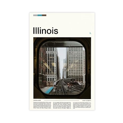 FCOJE Introduction to American Cities, Illinois Tourism Canvas Wall Art Print Poster For Home School Office Decor Unframe 12x18inch