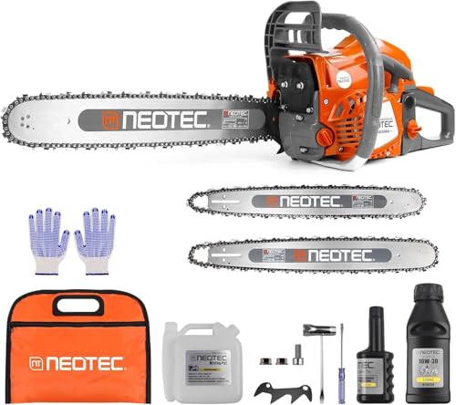 62CC Gas Powered Chainsaw 18 22 Inch Bars Handheld Cordless Ergonomic Chainsaws 2-Cycle Petrol Gas Chain Saw for Backyard Storm Cleanup Tree Cutting Firewood Wood