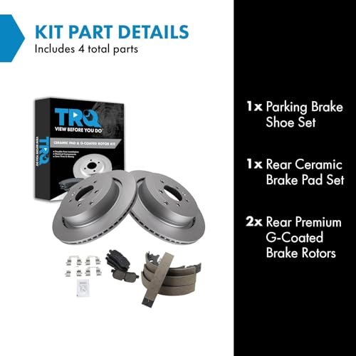 Image of TRQ Rear Brake Pad and Rotor Set Ceramic G Coated Rotors Parking Shoe Compatible with 2005-2006 Land Rover LR3 2006 Range Rover Sport